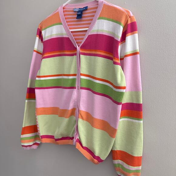 Bushwacker Vintage Cardigan Sweater LARGE Button Front Preppy Office Stripe - Picture 4 of 12